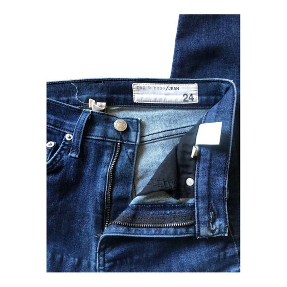 Rag And Bone High Rise Whiskered Faded Ankle Skinny Jeans, Indigo Color, 24 - Picture 11 of 15